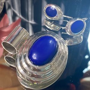 Sterling Silver BLUE Pendant & Earrings